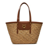 Bolso de mujer Pinko love summer basket piel de becerro de rafia 103324 A1RL LP4Q Natural