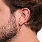 Pendiente unisex Thomas Sabo CR725-643-11 Aro individual de plata ennegrecida con colgante en forma de colmillo y piedras