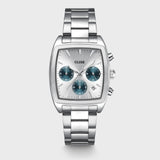 Reloj Cluse Quartaut Chrono de acero, azul, color plateado completo CW52003
