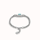 Pulsera UNOde 50 de cadena bañada en plata de ley con cristal verde PUL2495VRDMTL0M