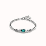Pulsera UNOde 50 de cadena bañada en plata de ley con cristal verde PUL2495VRDMTL0M