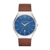 Reloj Skagen Grenen de cuarzo con esfera azul y correa de cuero para hombre SKW6160