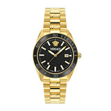 Reloj Versace V-Dome Esfera Negra Pulsera de Acero Inoxidable en Tono Dorado 42mm - VE8E00624