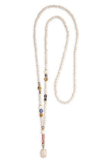 Collar de bolas blanco con piezas de bronce PLATADEPALO BN010B