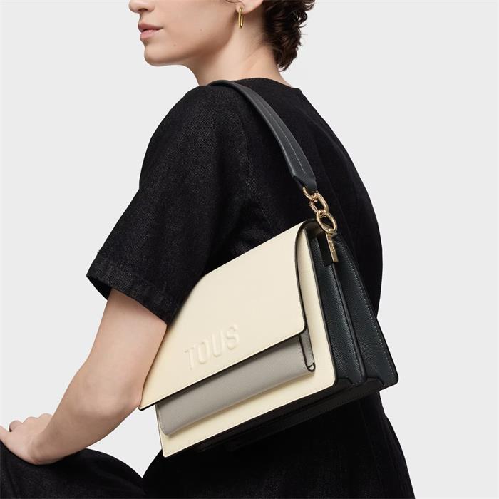 Bolso Bandolera TOUS Audree Saffiano Beige y Gris Mediana 2002202601