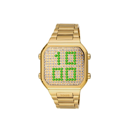 Reloj digital con brazalete de acero IPG dorado y caja con leds D-BEAR 3000130700