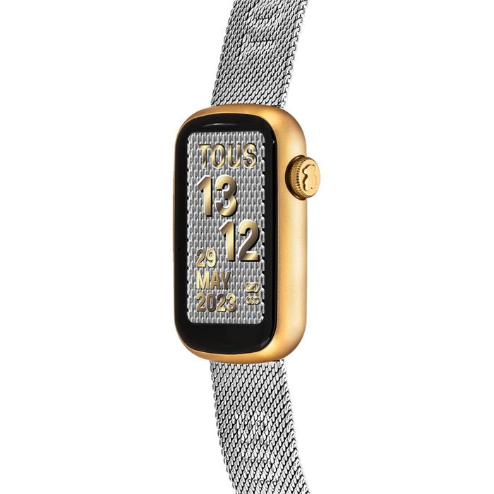 Reloj smartwatch con brazalete de acero y caja de aluminio en color IPG dorado TOUS T-Band Mesh 3000132600