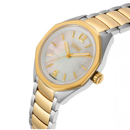 Reloj analógico con movimiento suizo, esfera de nácar y brazalete de de eslabones acero bicolor Tous Now 3000141400