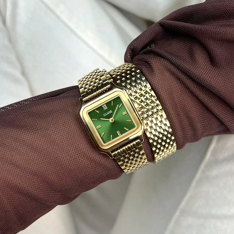 Reloj Cluse Gracieuse Petite Doble Acero, Verde Bosque, Color Dorado CW11811