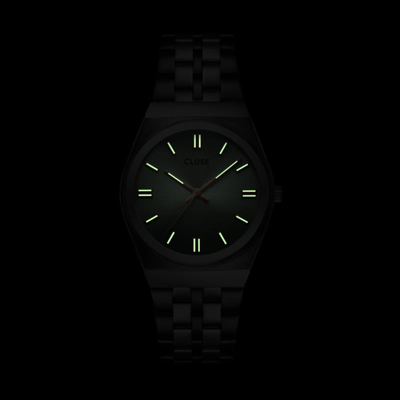 Reloj Cluse retro de los años 70 de acero, verde salvia, color plateado CW35103