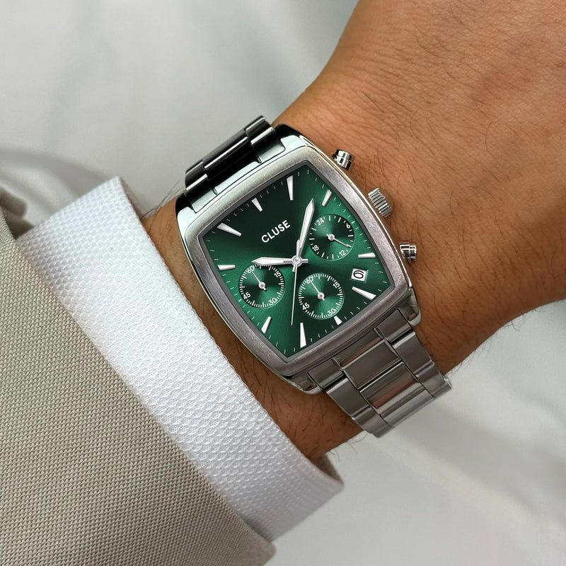 Reloj Cluse Quartaut Chrono Acero, Verde, Color Plata CW52002