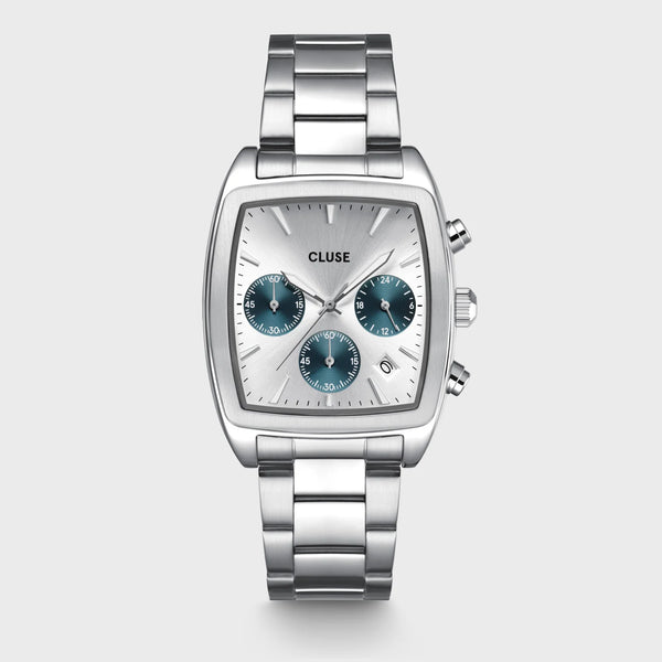 Reloj Cluse Quartaut Chrono de acero, azul, color plateado completo CW52003
