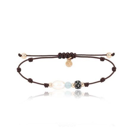Pulsera Sunfield plata y nylon, ágata, perla y circonitas PU062681