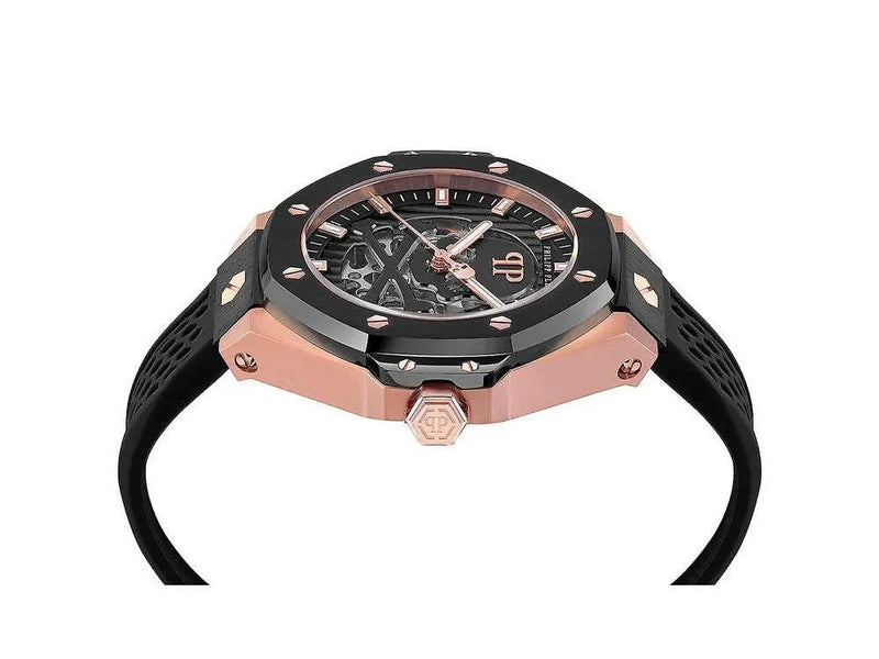 Reloj Philipp Plein SKELETON ROYAL Rose Gold & Black 46mm PWPFA0224 automático de acero y silicona