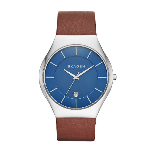 Reloj Skagen Grenen de cuarzo con esfera azul y correa de cuero para hombre SKW6160