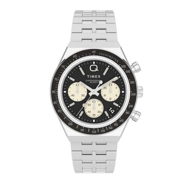 Reloj Timex Q diver inspirado en crono (40 mm) con esfera negra y brazalete de acero inoxidable TW2V42600