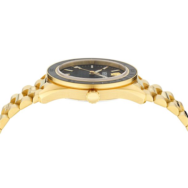 Reloj Versace V-Dome Esfera Negra Pulsera de Acero Inoxidable en Tono Dorado 42mm - VE8E00624