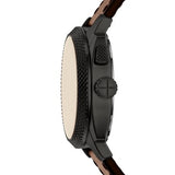 Fossil Reloj Machine Hombre LCD Acero Inoxidable 41 mm Negro con Correa de Cuero Marrón FS6165
