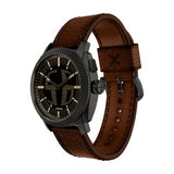 Fossil Reloj Machine Hombre LCD Acero Inoxidable 41 mm Negro con Correa de Cuero Marrón FS6165