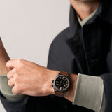 Fossil Reloj Machine Hombre LCD Acero Inoxidable 41 mm Negro con Correa de Cuero Marrón FS6165