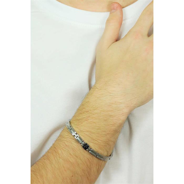 Pulsera MASERATI Hombre Acero Inoxidable Plateado y Azul Cerámica JM420ATK03