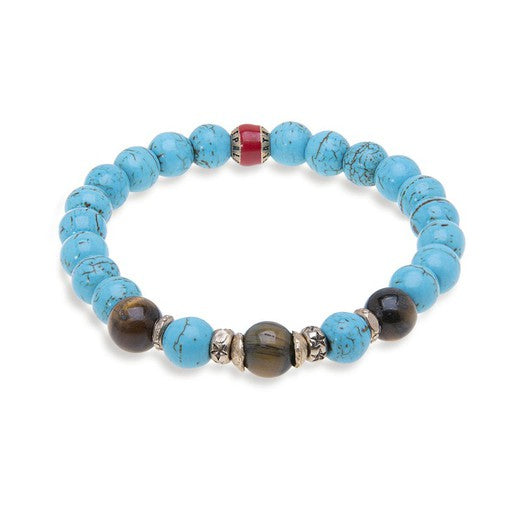 Pulsera PLATADEPALO BB021A turquesas, ojo de tigre y bronce